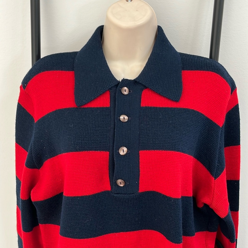 Vintage Demetre blue red polo knit pure virgin wool sweater men’s size M Y2K